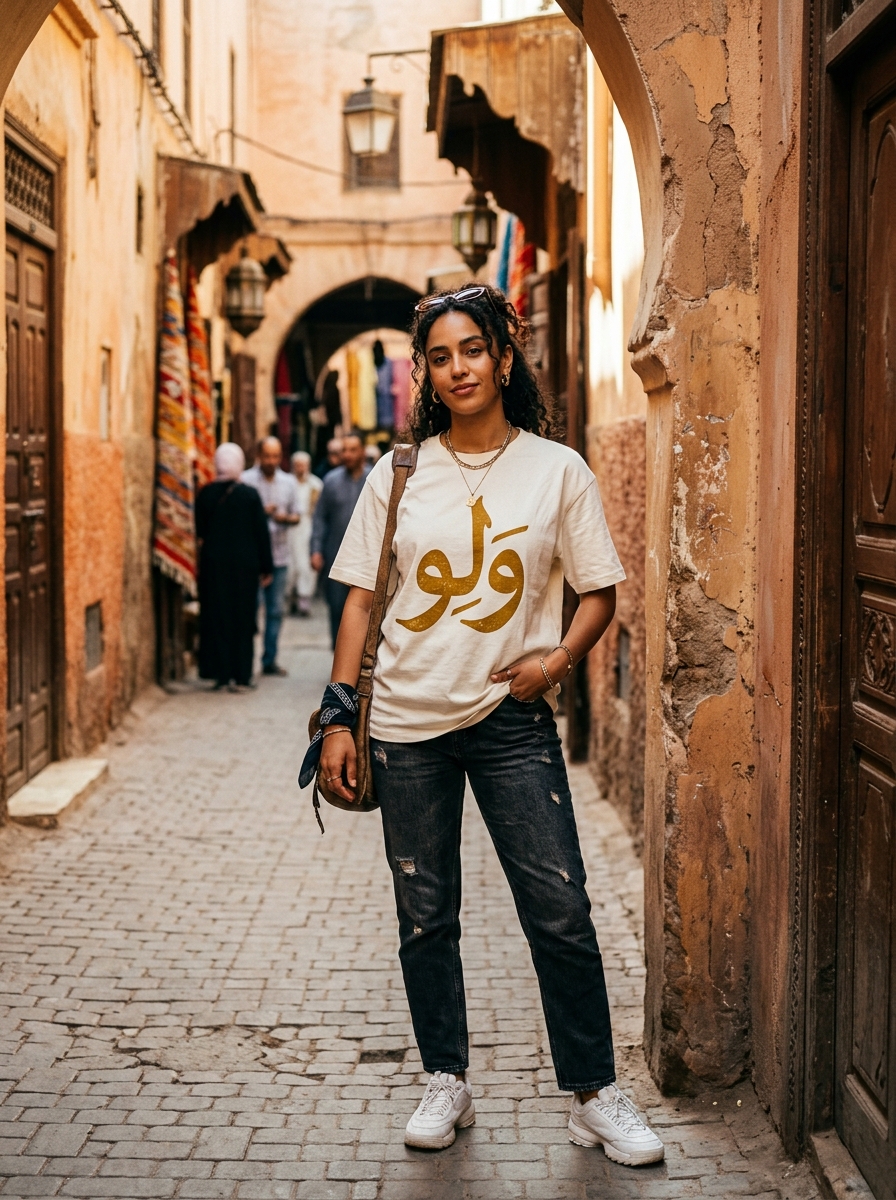 TeeTrende Summer Drop 01 — WALLOU tee, cream with gold calligraphy